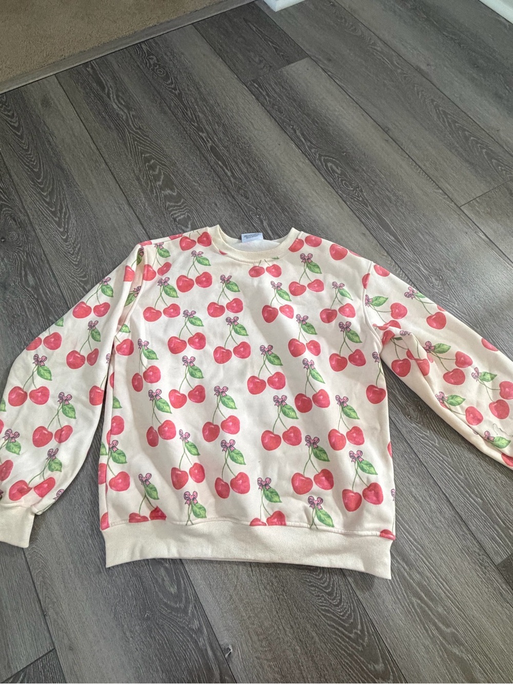 Cream Cherry-Print Crewneck Sweatshirt